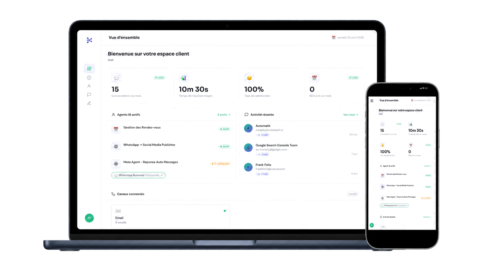 Espace client Automatit affiché sur un ordinateur portable et un smartphone